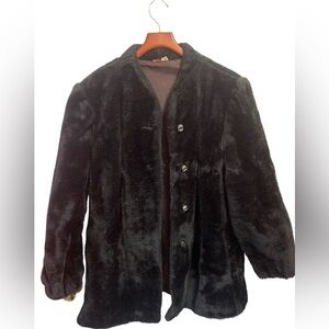 VINTAGE 1960’s/70’s  Black Faux Fur Coat, ILGWU‎ Union Made in USA Size 18